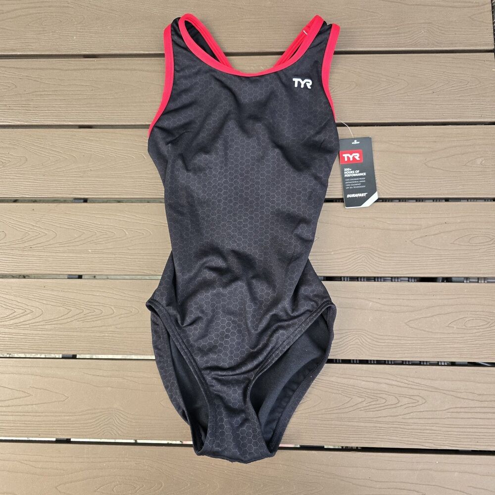 TYR Durafast Elite Women's Hexa Maxfit Black/red One Piece Swim Sz 28 New